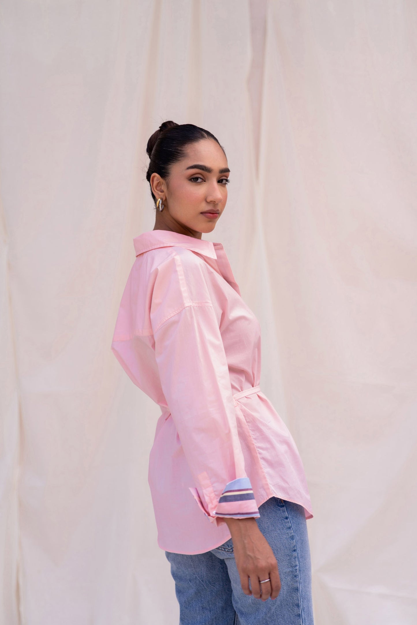 Pink Poplin Shirt with Belt