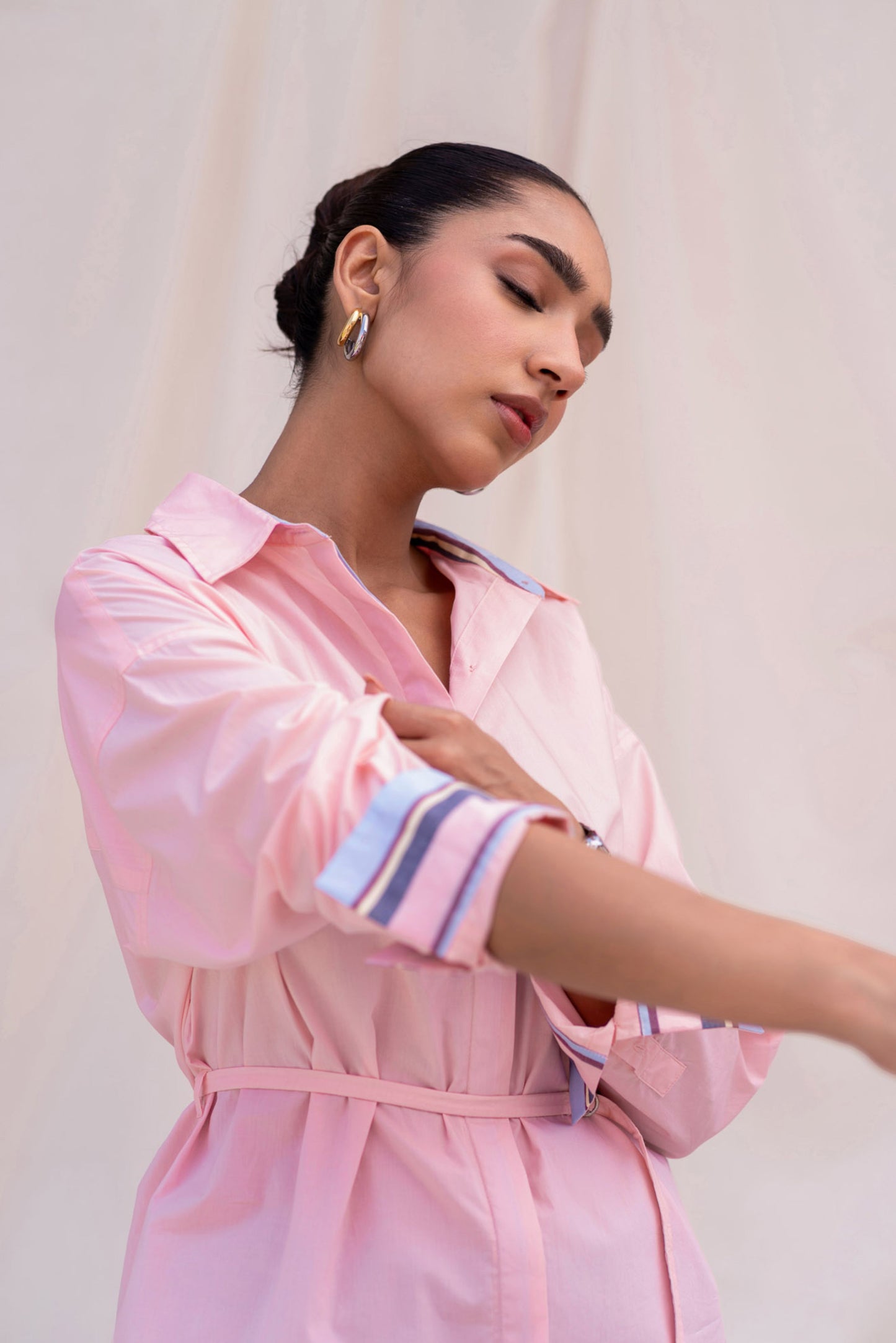 Pink Poplin Shirt with Belt