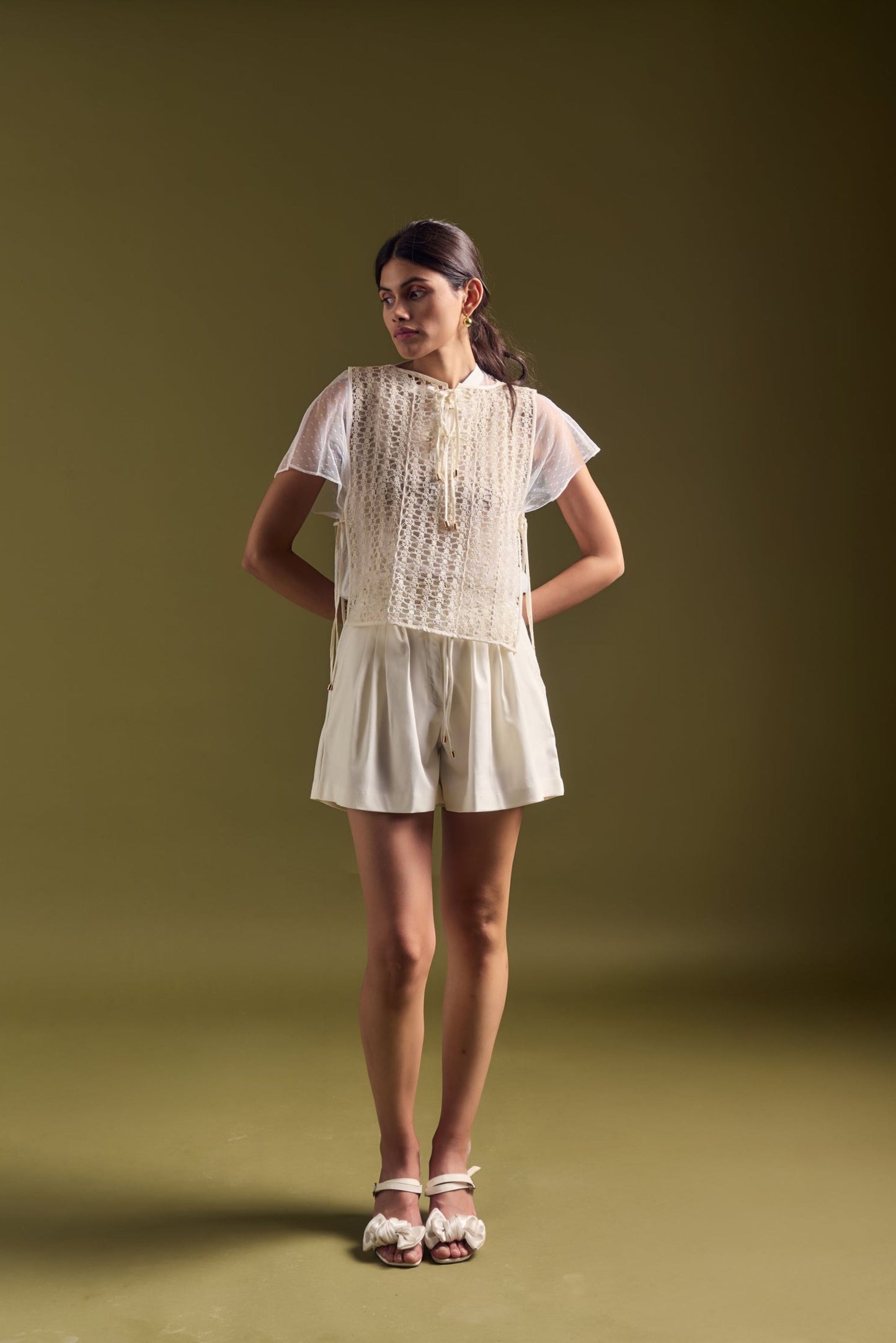 ELVA Tie-up Vest with Lace Top