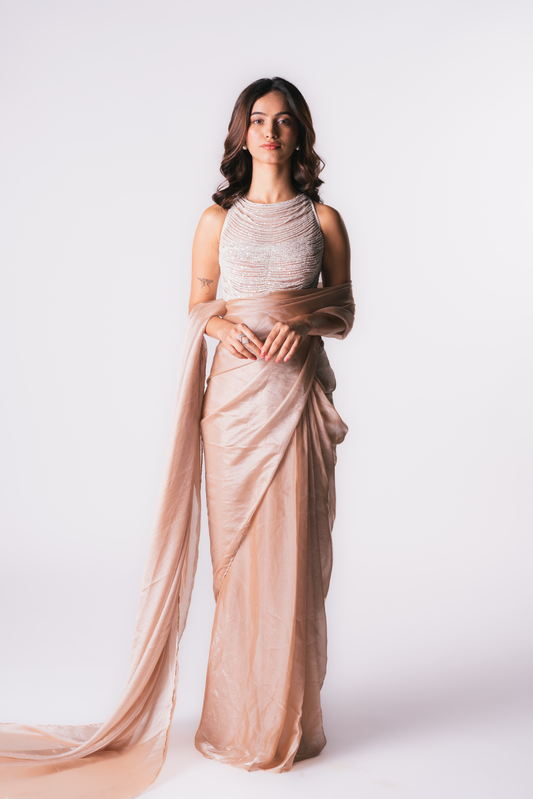 PEACH TISSUE SAREE