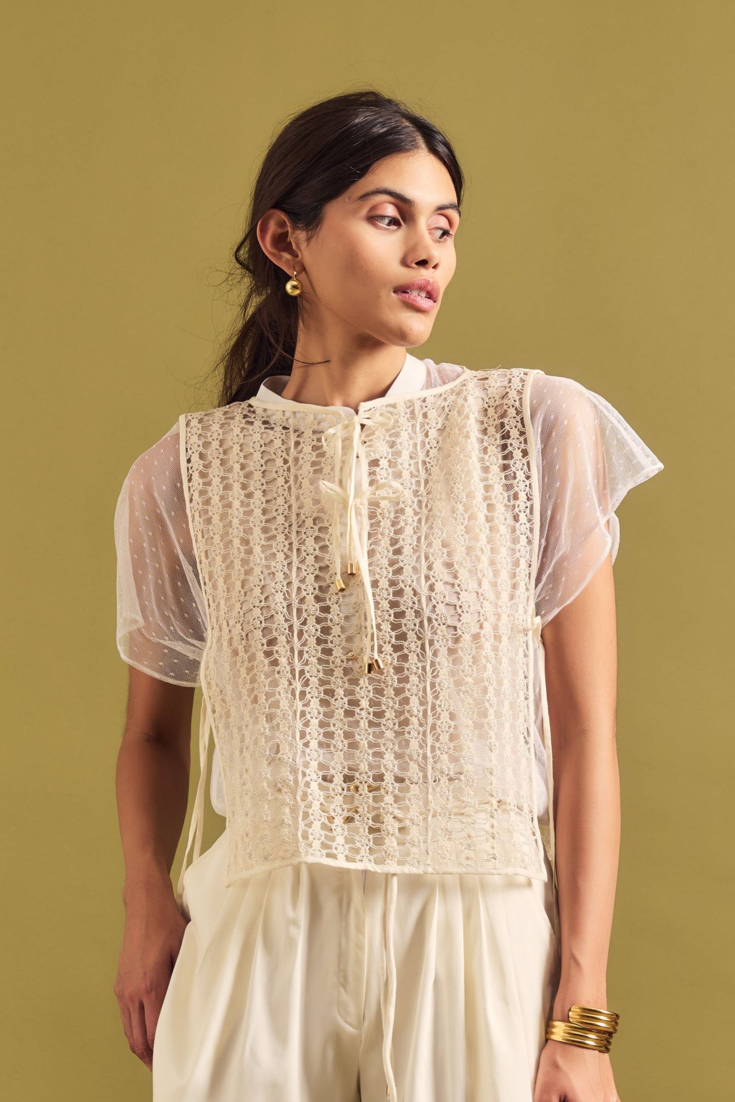 ELVA Tie-up Vest with Lace Top