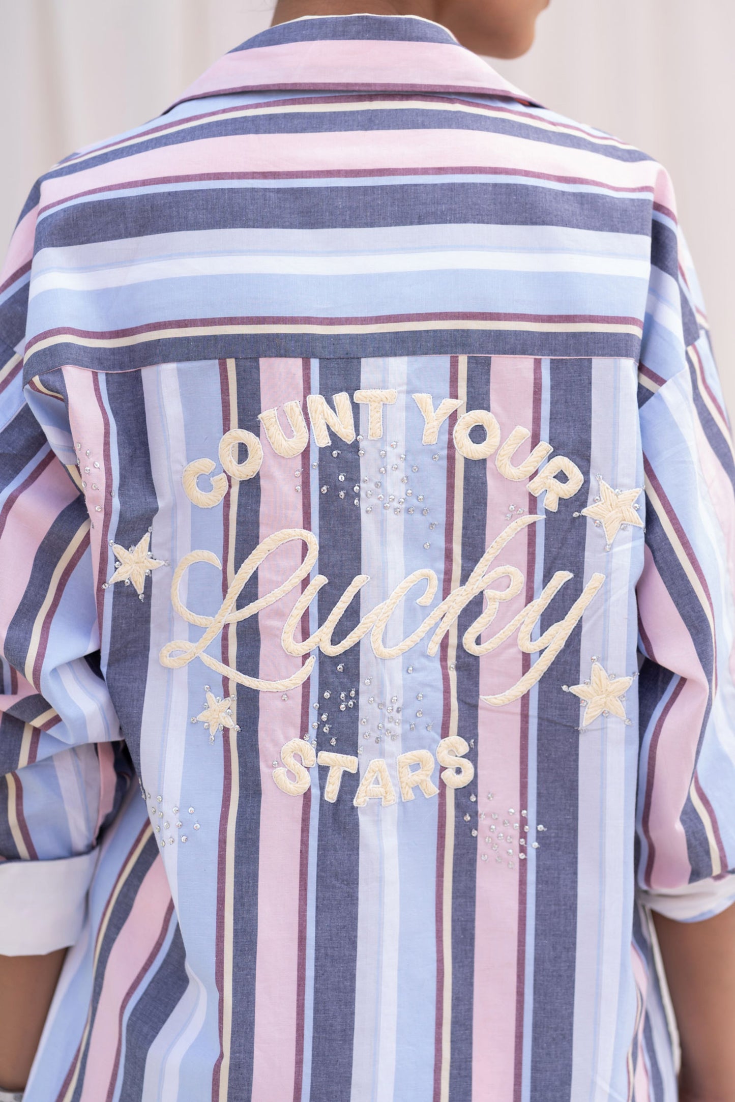 Multicolour Striped Shirt with back Embroidery