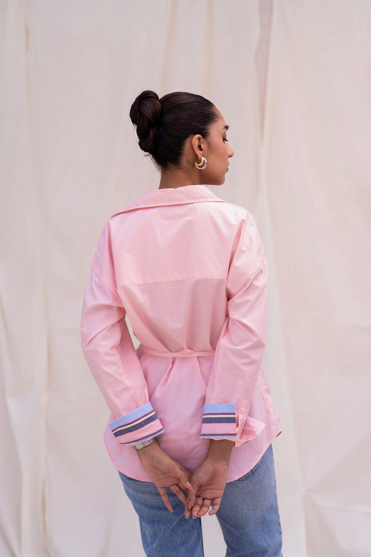 Pink Poplin Shirt with Belt