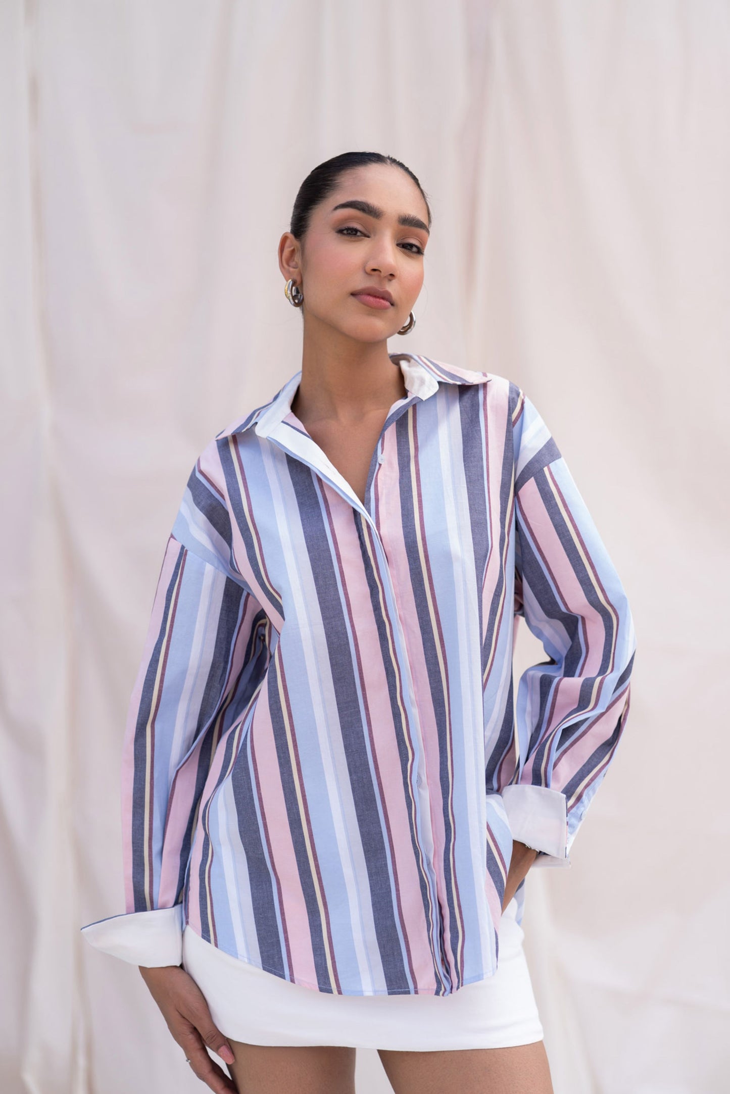 Multicolour Striped Shirt with back Embroidery