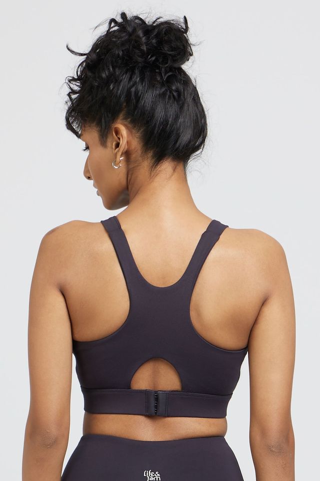 Back Hooks Freedom Sports Bra -Charcoal