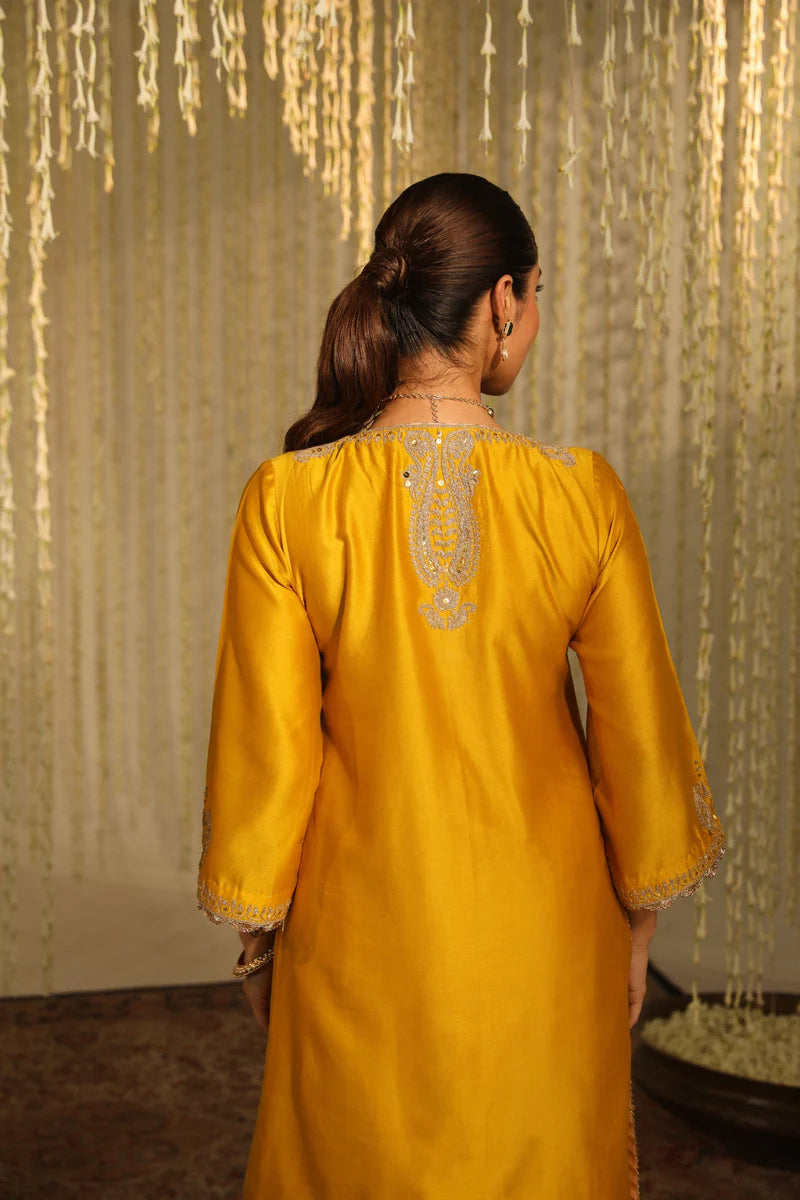 Umrah Long Kurta with Dhoti - Glaze Mustard