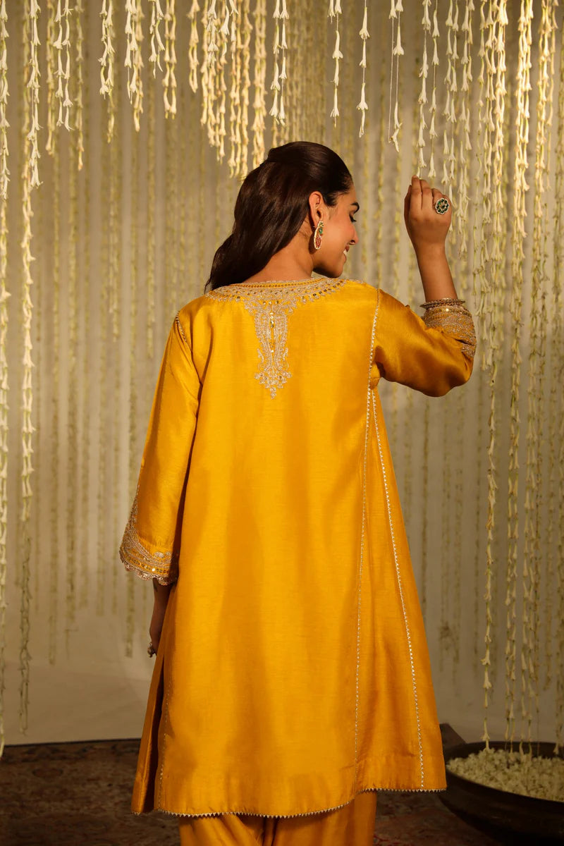 Mehnaaz Short Kurta with Salwar - Glaze Mustard