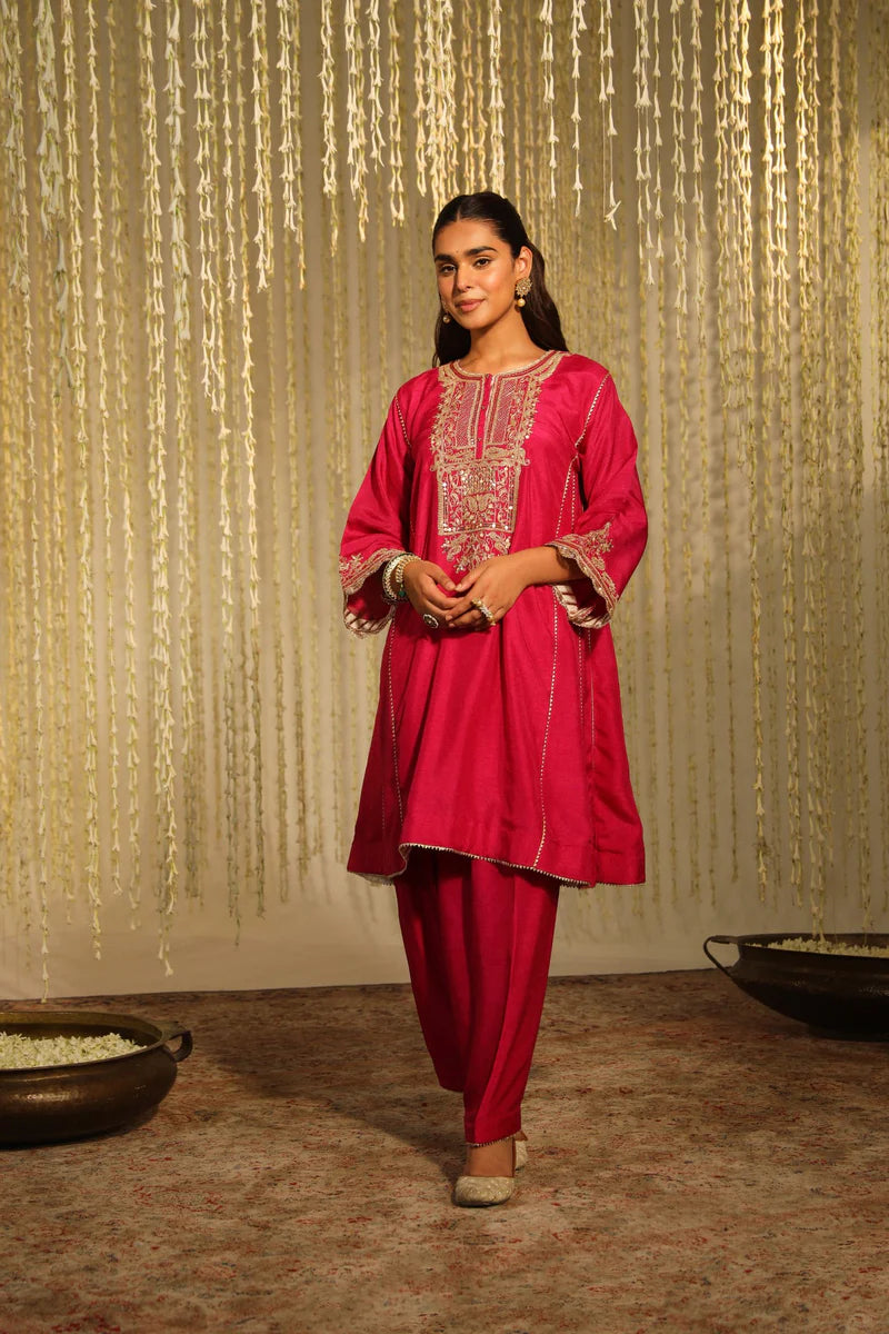 Meher Short Chauga with Salwar - Hotpink