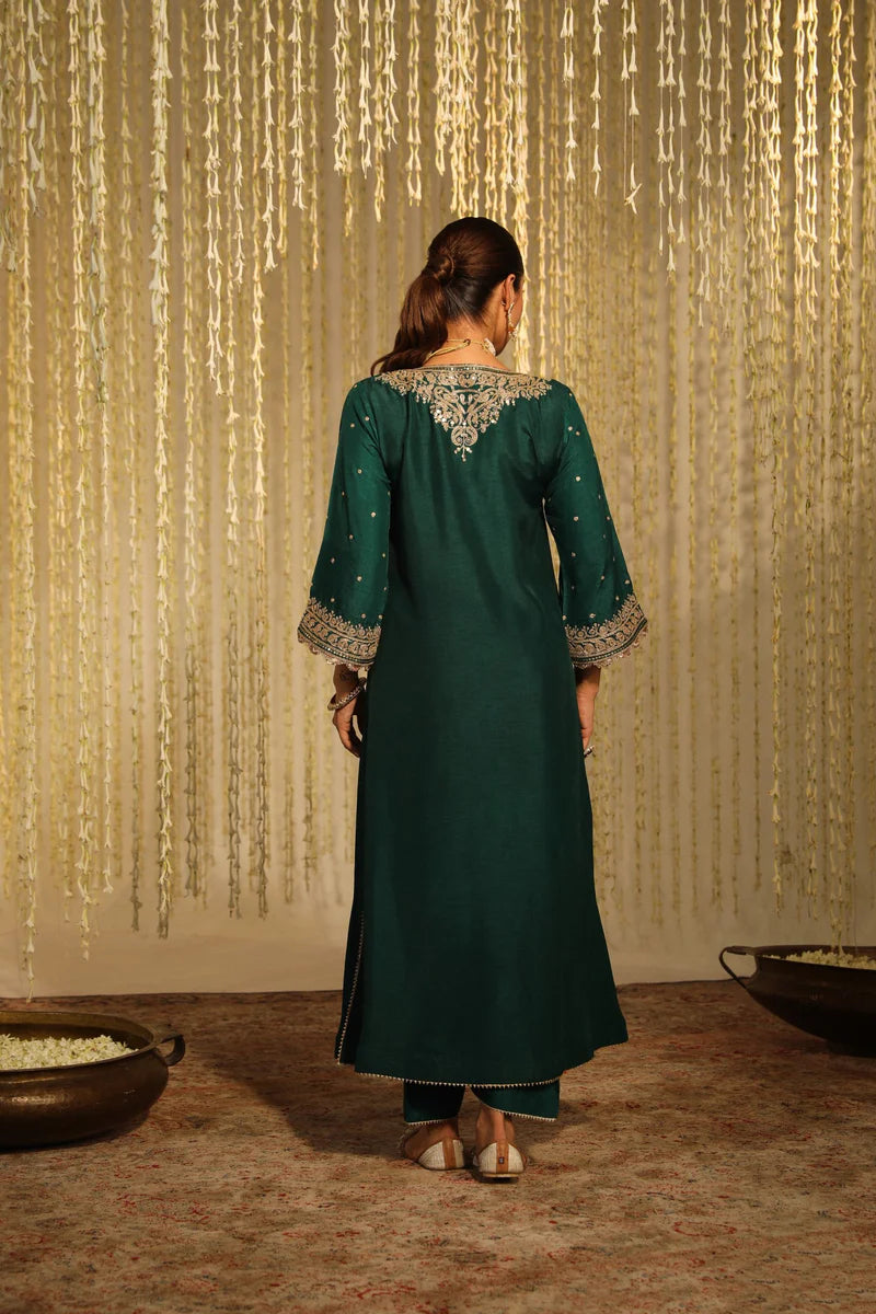 Mysha Long Chauga with Salwar - Emerald Green