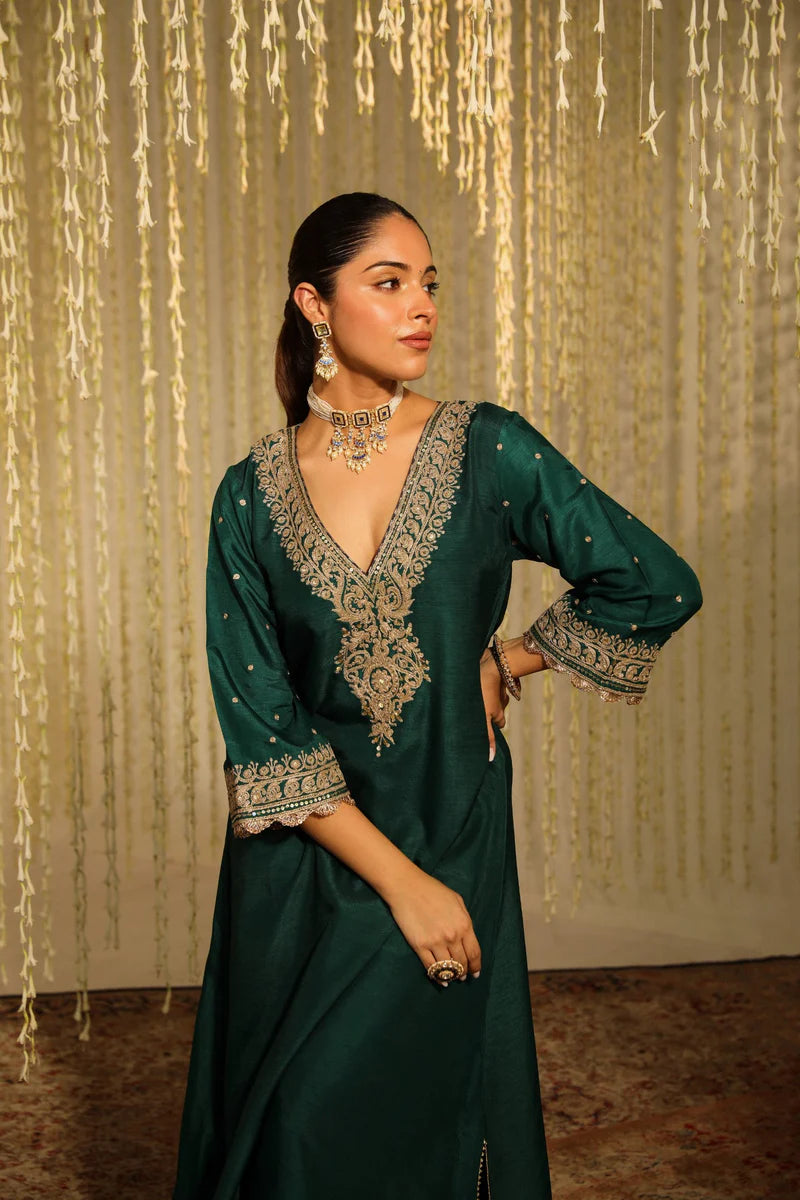 Mysha Long Chauga with Salwar - Emerald Green