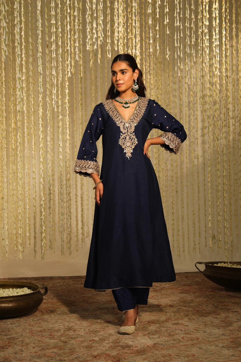 Mysha Long Chauga with Salwar - Deep Blue