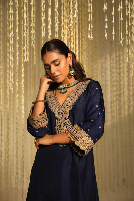 Mysha Long Chauga with Salwar - Deep Blue