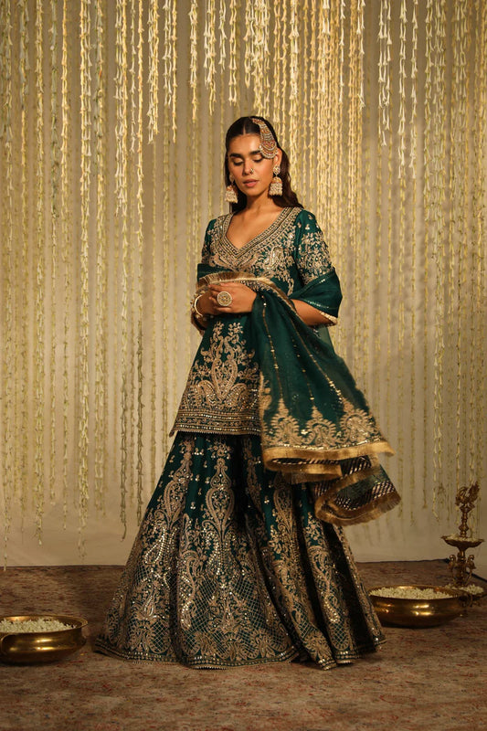 Aaafiya Emerald Green Lehenga Set