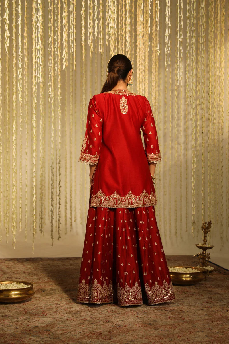 Mishika Kurta with sharara and dupatta - Deep Red