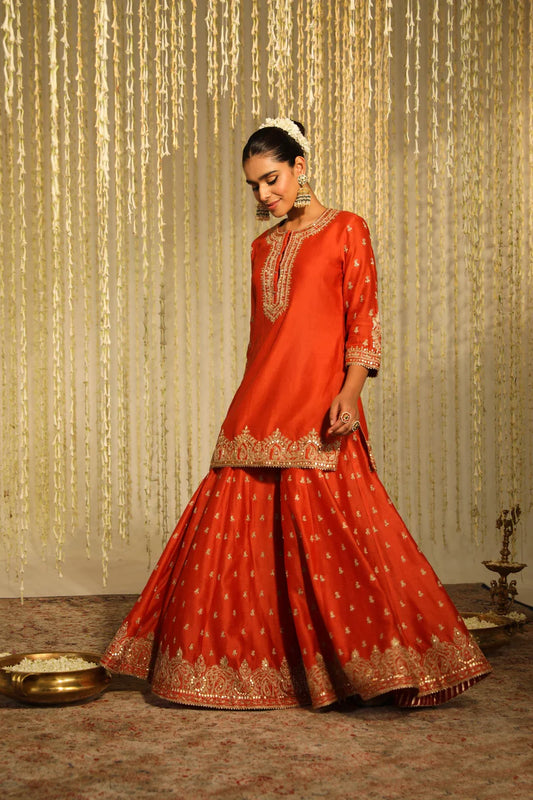 Mishika Kurta with sharara dupatta - Burnt Orange