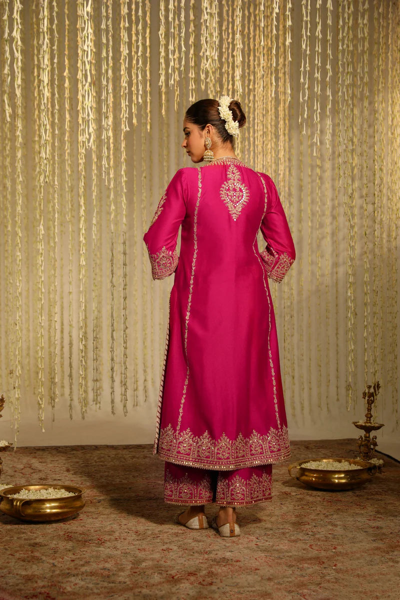 Mahika Long Kurta Palazzo Set - Hotpink