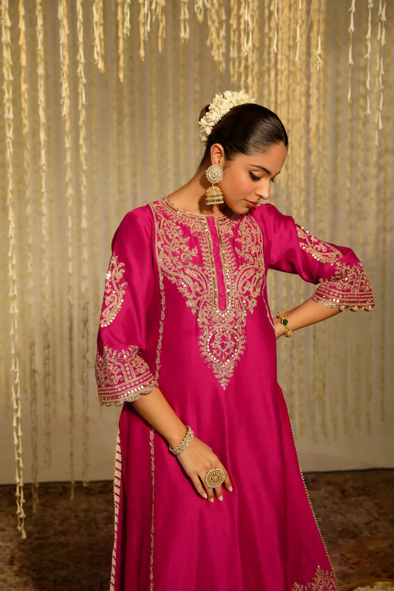 Mahika Long Kurta Palazzo Set - Hotpink