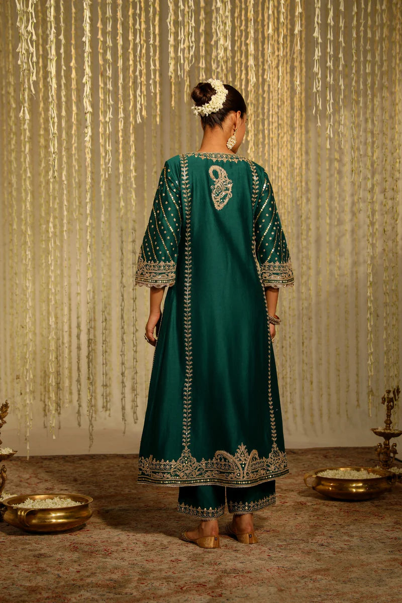 Sabirah Long kurta with salwar and dupatta - Emerald Green