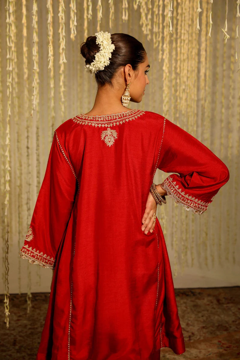 Mehreen Short Chauga with salwar  - Deep Red