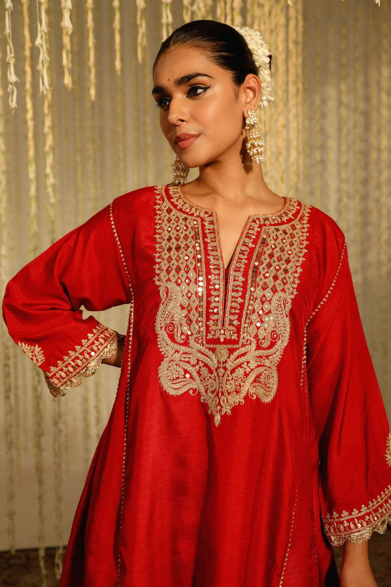 Mehreen Short Chauga with salwar  - Deep Red