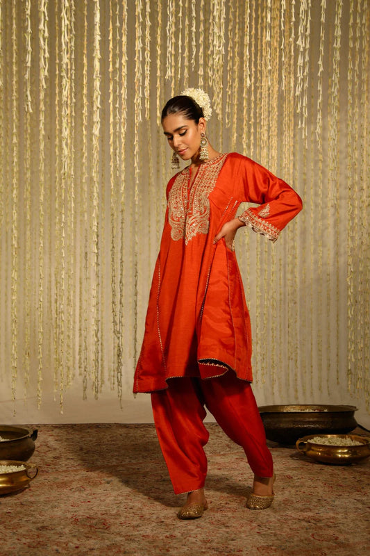 Mehreen Short Chauga with salwar  - Burnt Orange