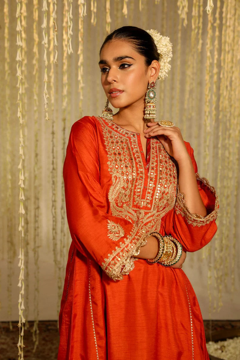 Mehreen Short Chauga with salwar  - Burnt Orange