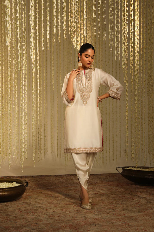 Enisa Straight kurta with dhoti - Daisy Ivory