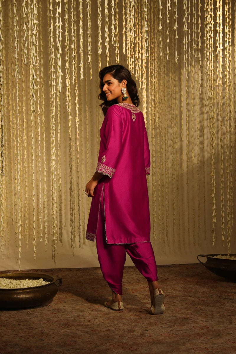 Enisa Straight kurta with dhoti - Hotpink