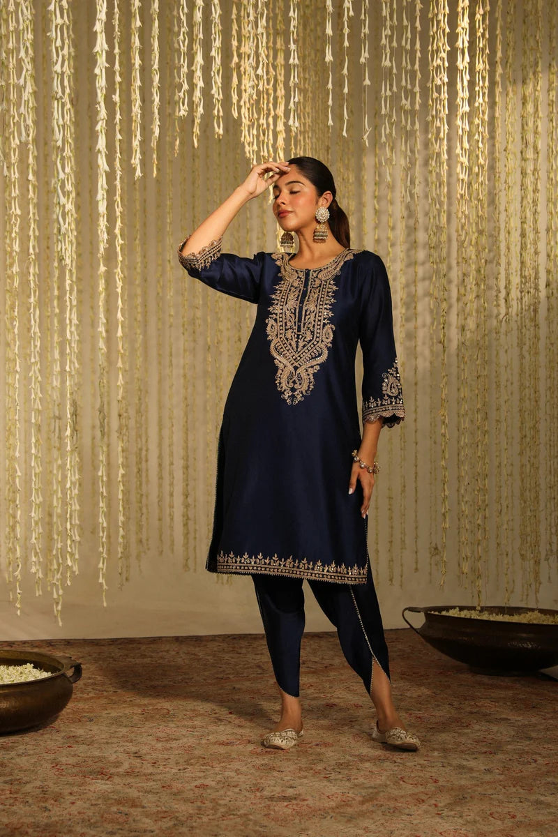 Amayra Short Kurta with Dhoti - Deep Blue