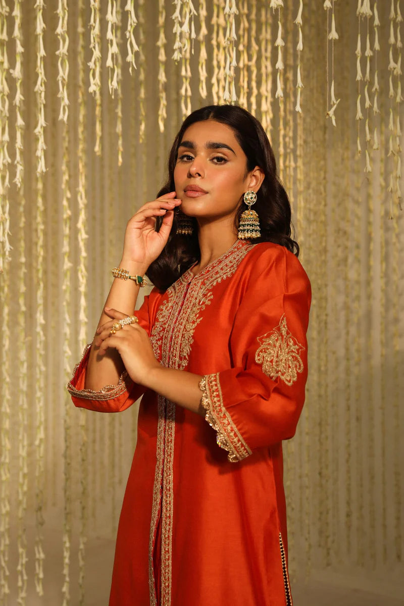 Gulbano Short Kurta with Dhoti - Burnt Orange