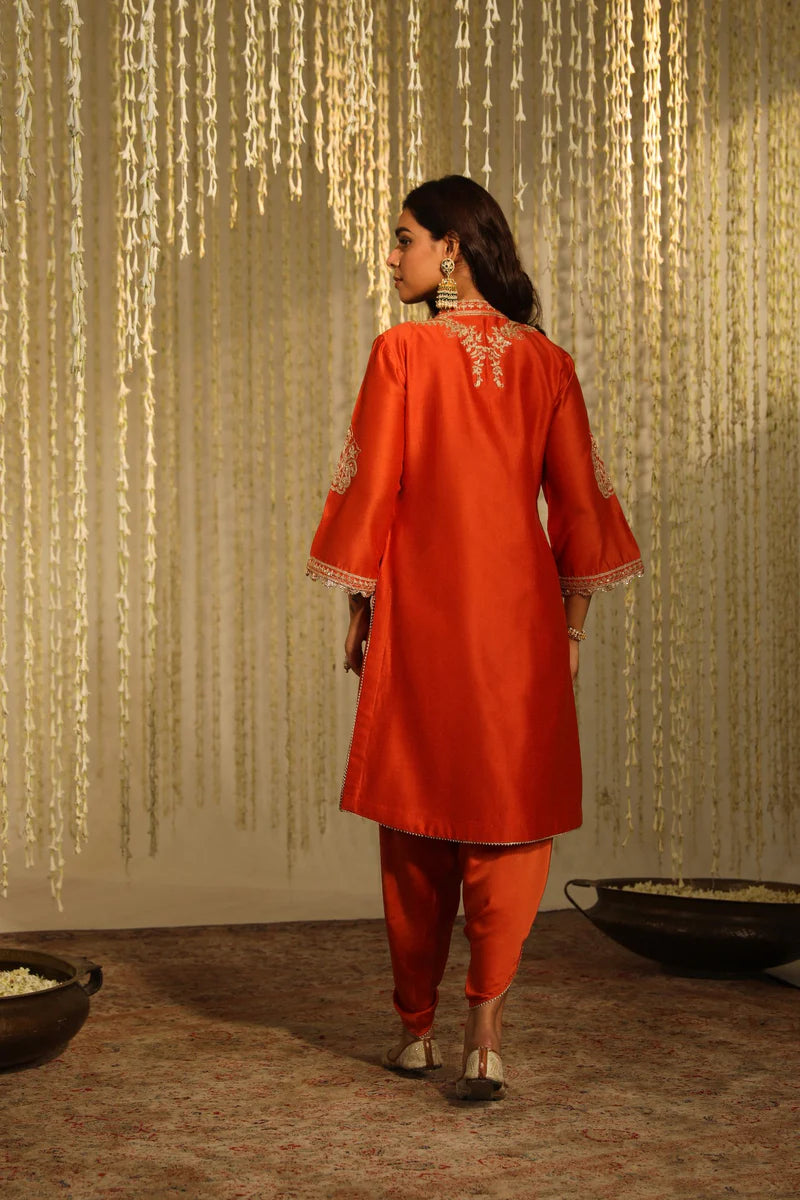 Gulbano Short Kurta with Dhoti - Burnt Orange