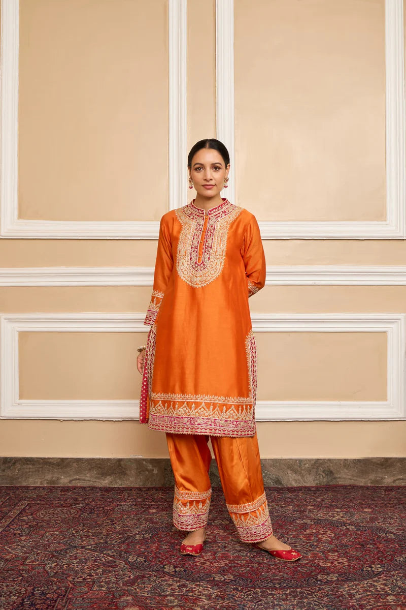 Afsaana Short Kurta Salwar Set -  Orange