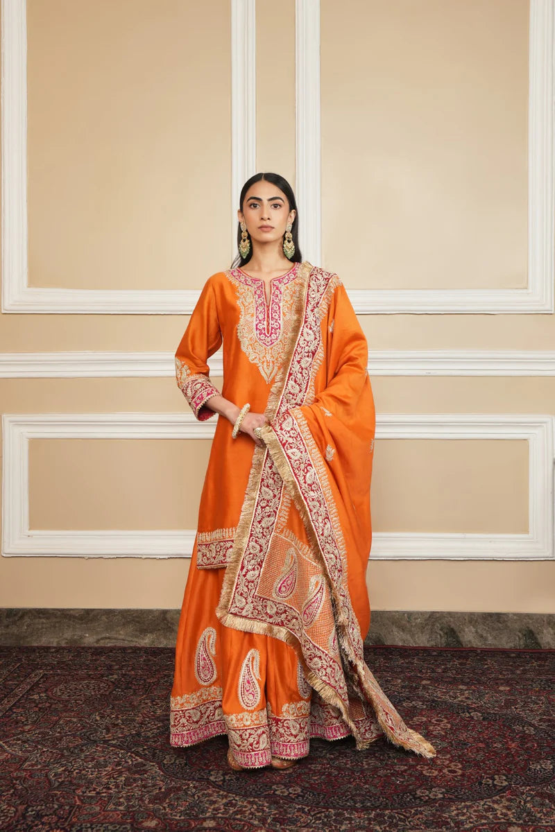 Amira Short Kurta Sharara Set - Orange