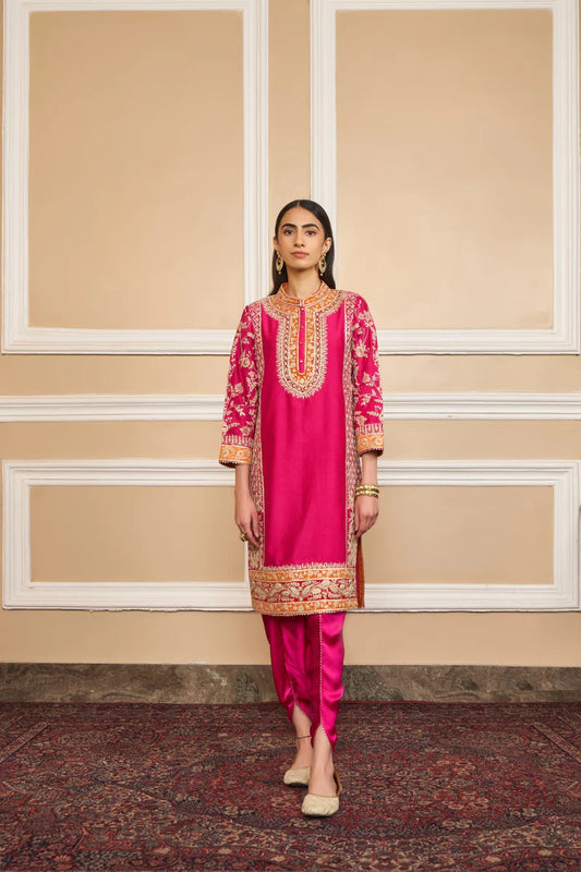 Mehnoor Straight kurta With Dhoti - Hotpink