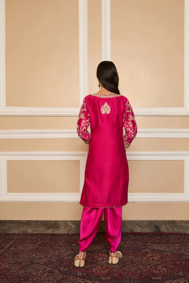 Mehnoor Straight kurta With Dhoti - Hotpink