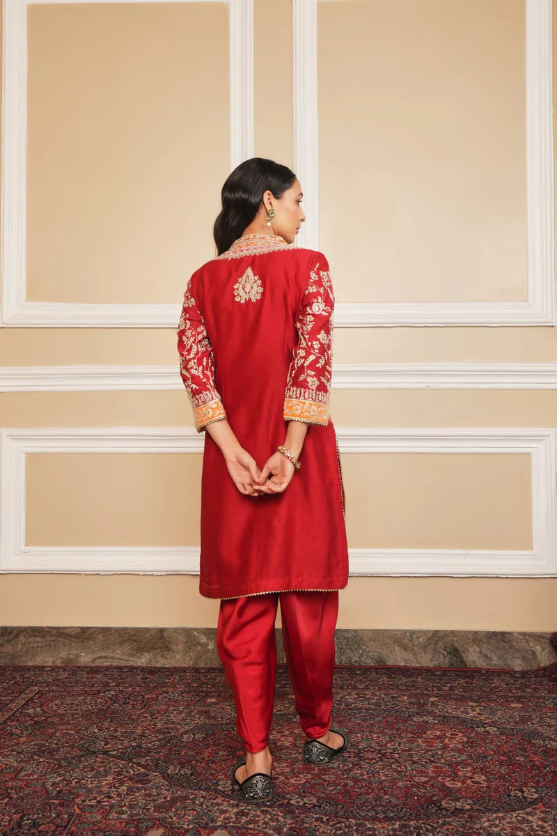 Mehnoor Straight Kurta With Dhoti - Deep Red