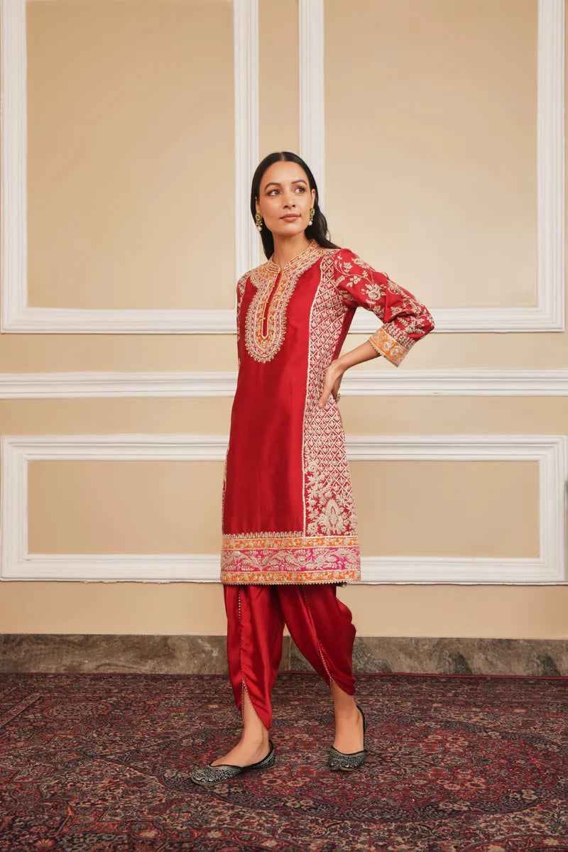 Mehnoor Straight Kurta With Dhoti - Deep Red