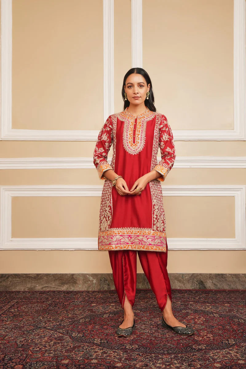 Mehnoor Straight Kurta With Dhoti - Deep Red