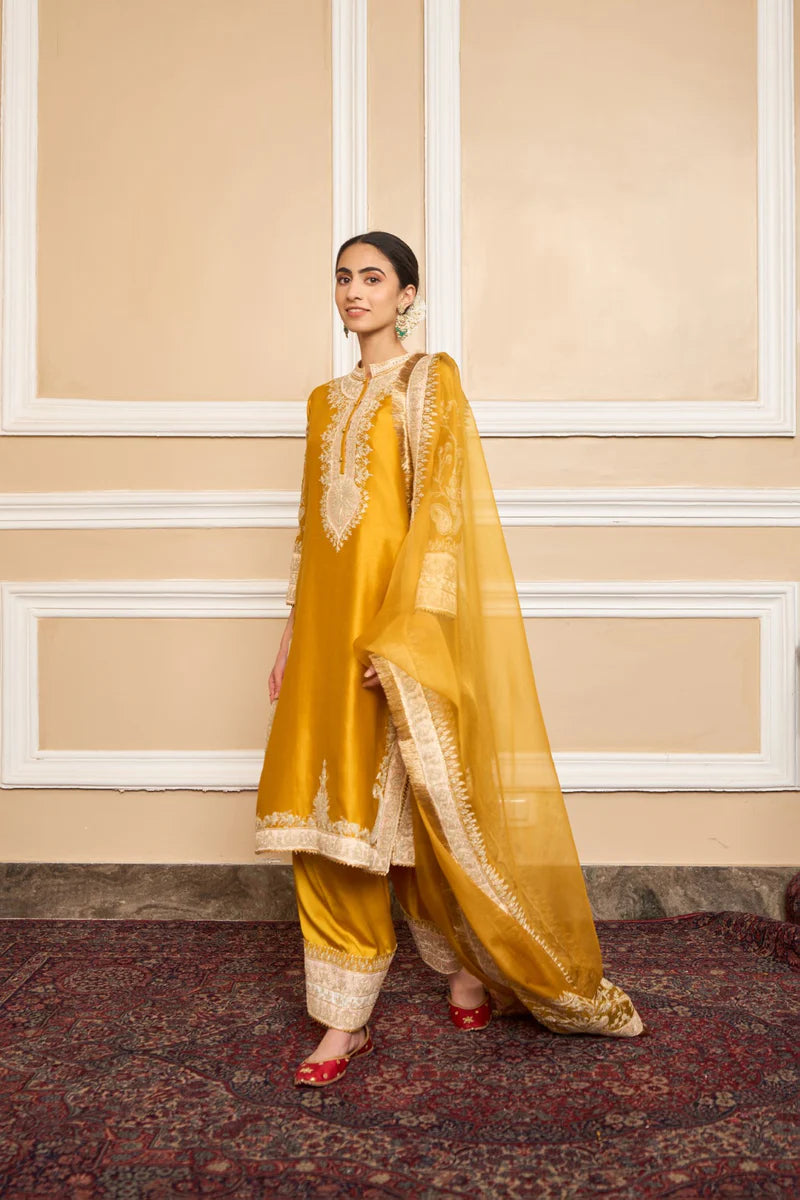 Resham Straight Kurta Salwar Set - Glaze Mustard