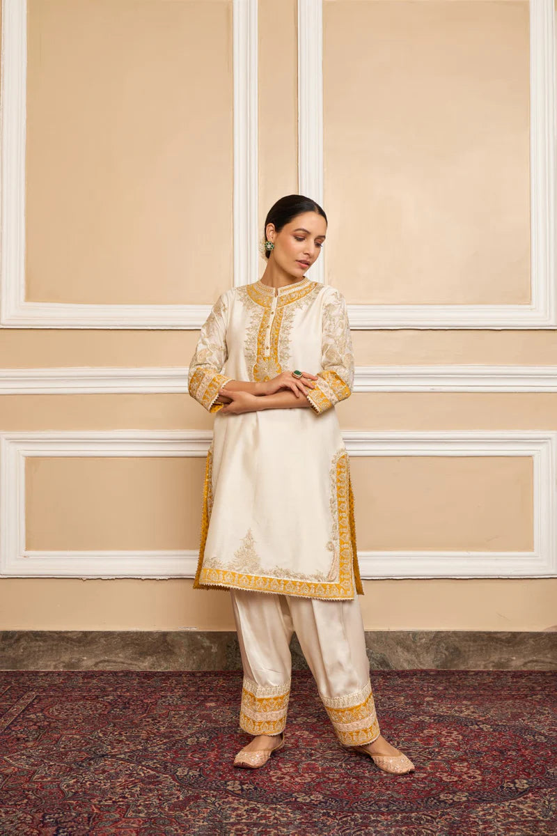 Resham Straight Kurta Salwar Set - Daisy Ivory