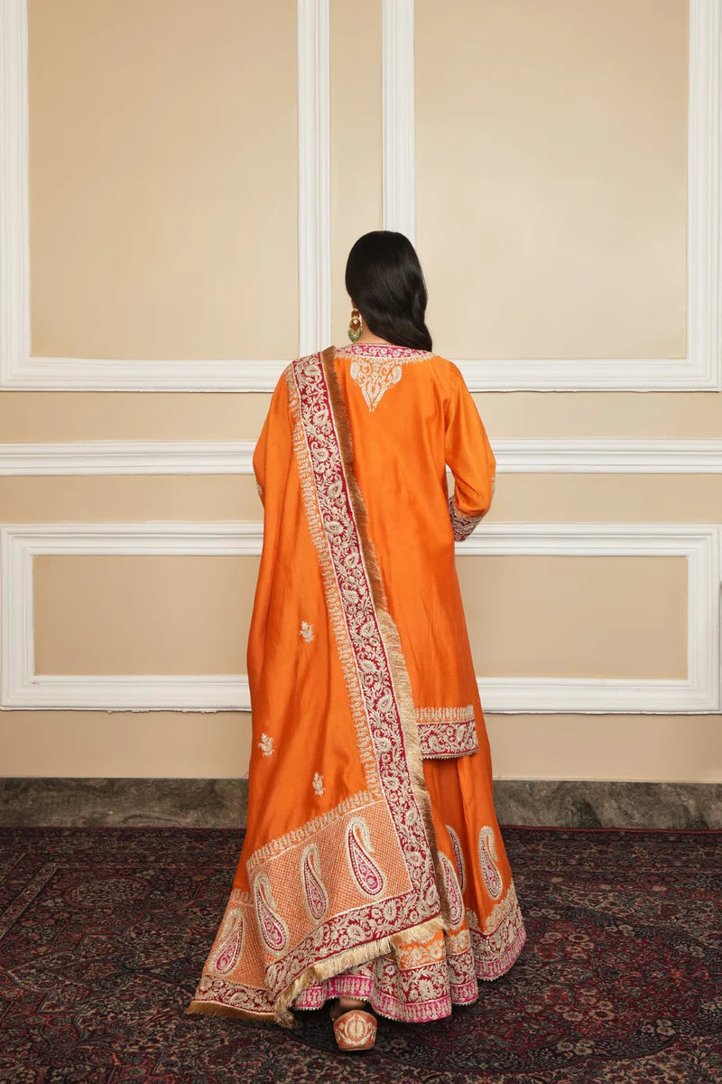 Amira Short Kurta Sharara Set - Orange