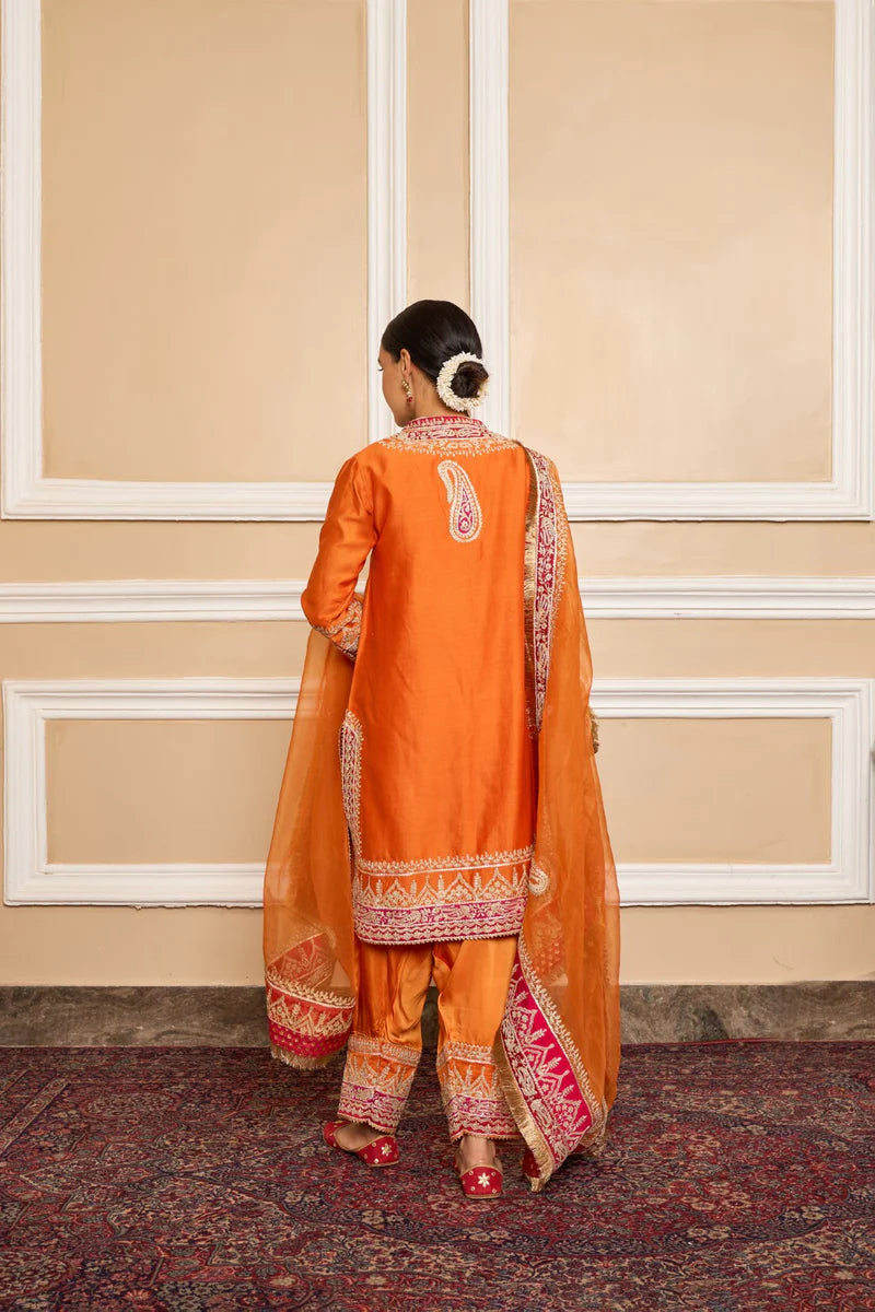 Afsaana Short Kurta Salwar Set -  Orange