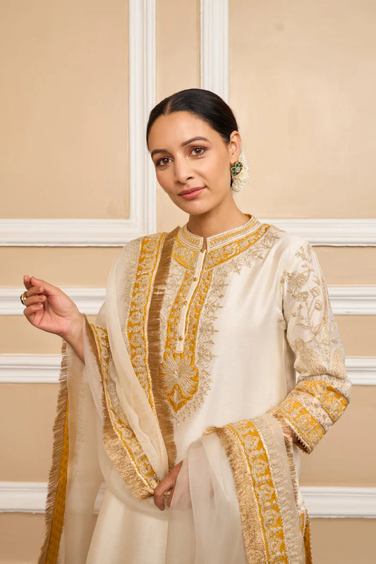 Resham Straight Kurta Salwar Set - Daisy Ivory