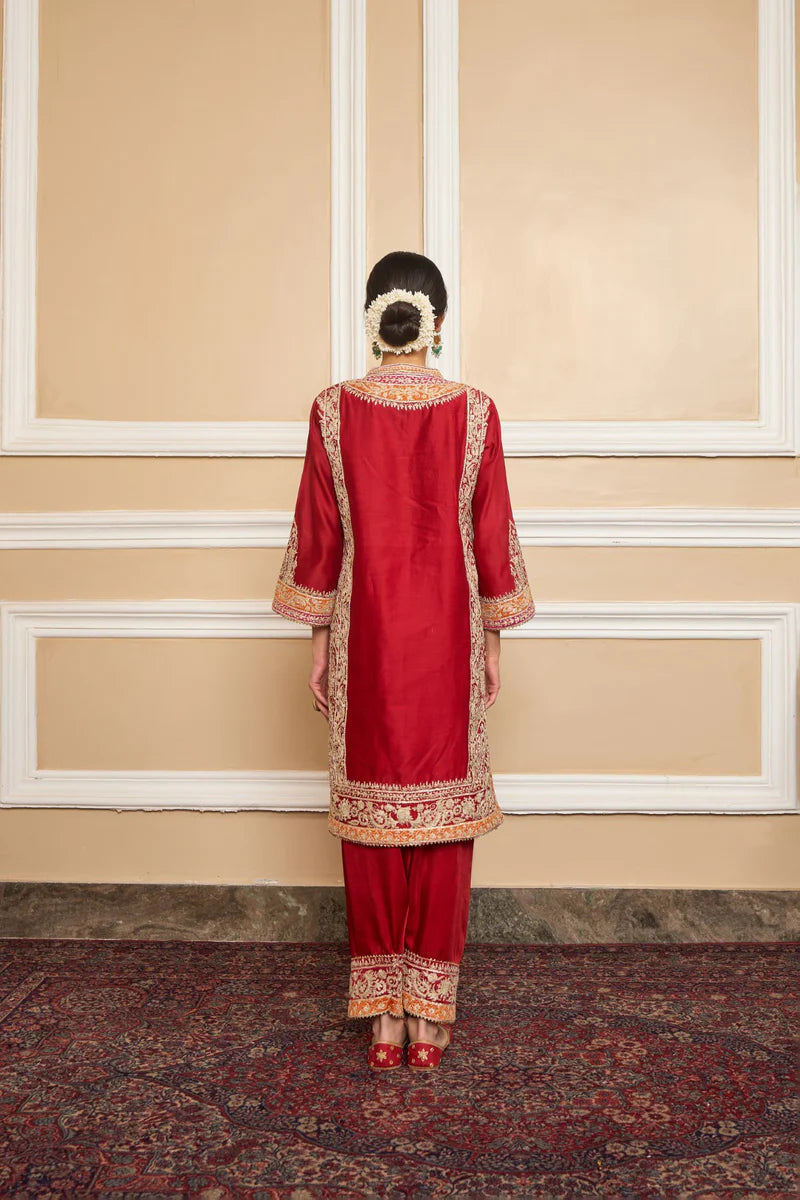 Naayaab Short Kurta Salwar Set - Deep Red