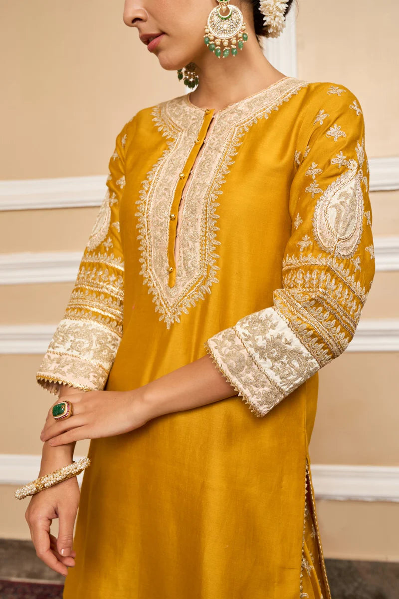 Raina Short Kurta Sharara Set - Glaze Mustard