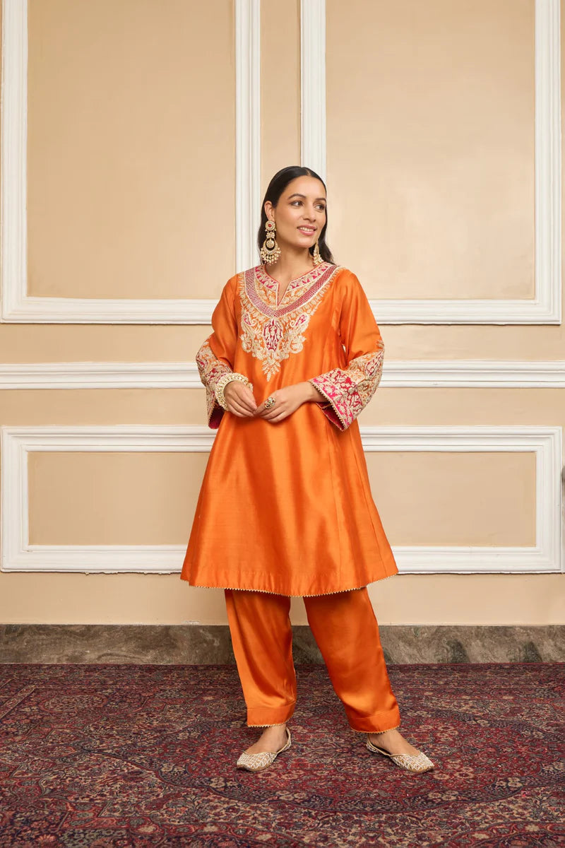 Mehrish Short Chauga with Salwar - Orange