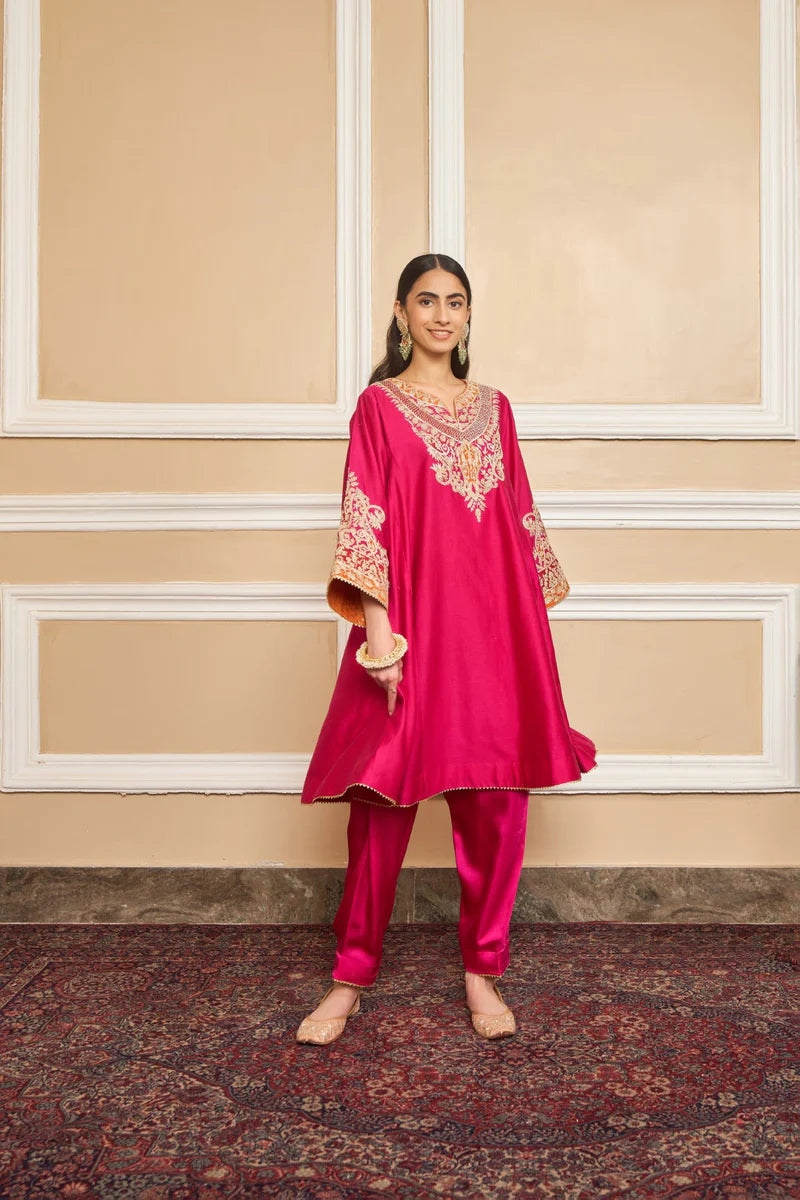 Mehrish Short Chauga with Salwar - Hotpink