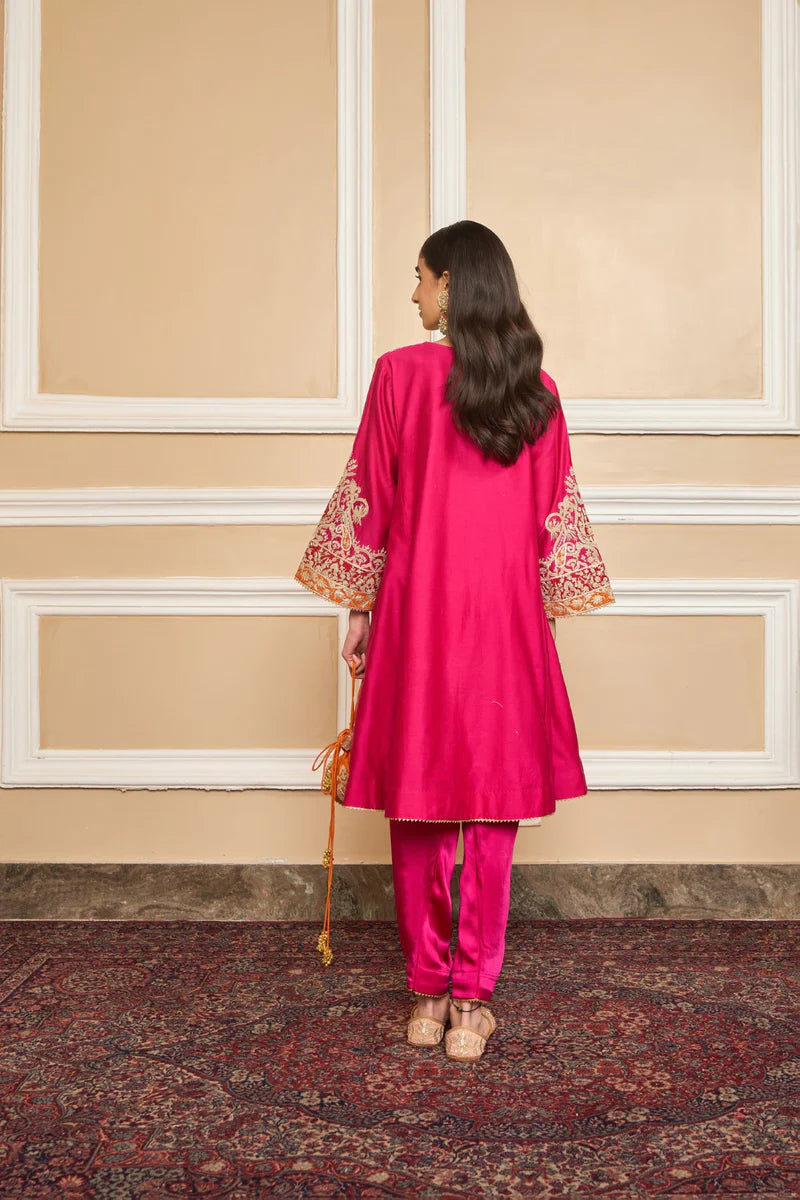 Mehrish Short Chauga with Salwar - Hotpink