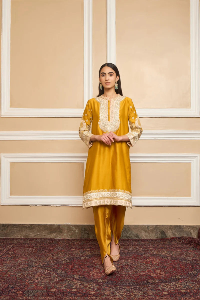 Myreen Straight Kurta With Dhoti - Glaze Mustard