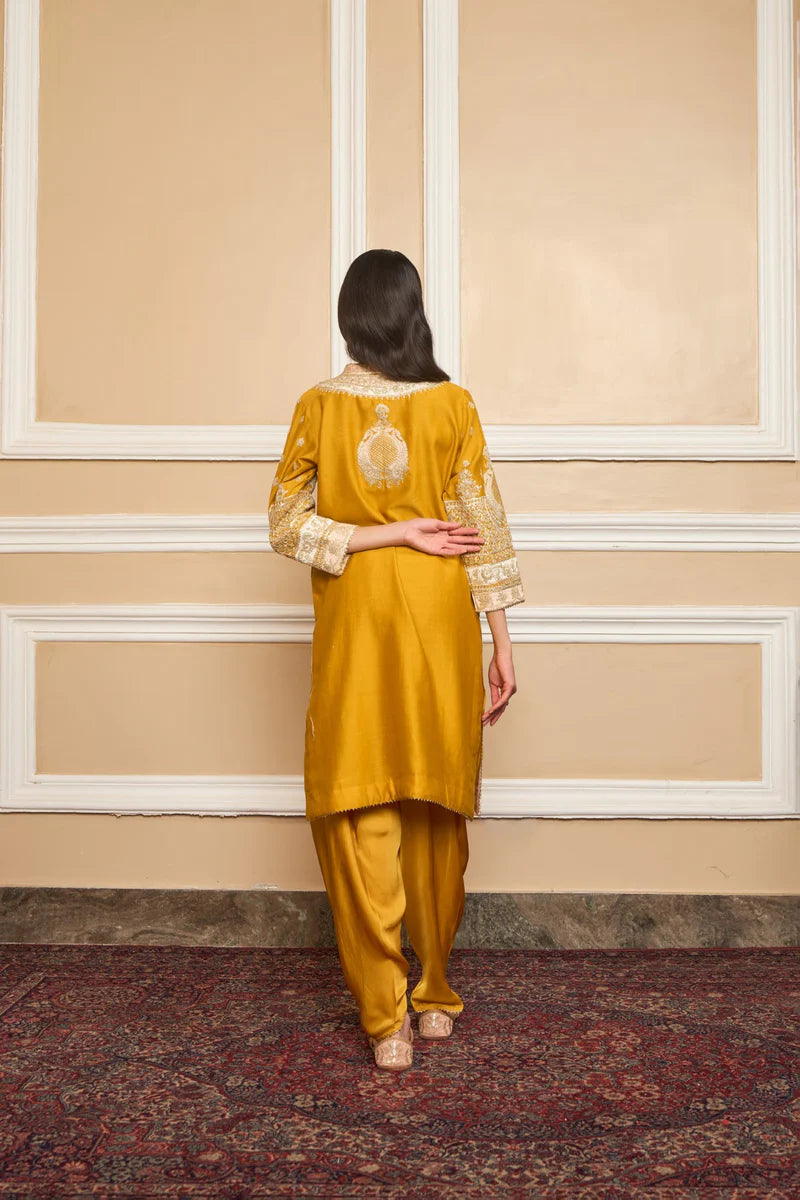 Myreen Straight Kurta With Dhoti - Glaze Mustard